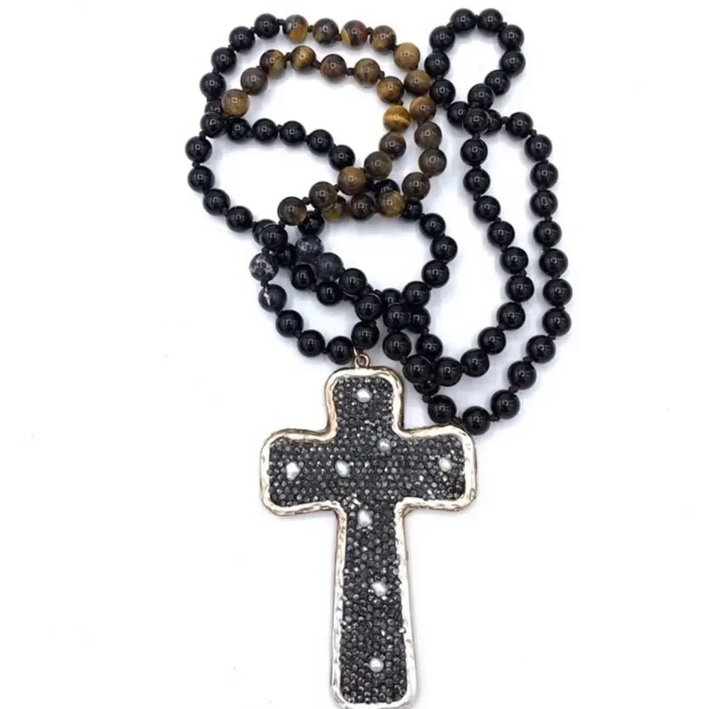 New Fancy Cross Pendant, Semiprecious gemstone onyx tiger eye‎ necklace - Picture 3 of 4
